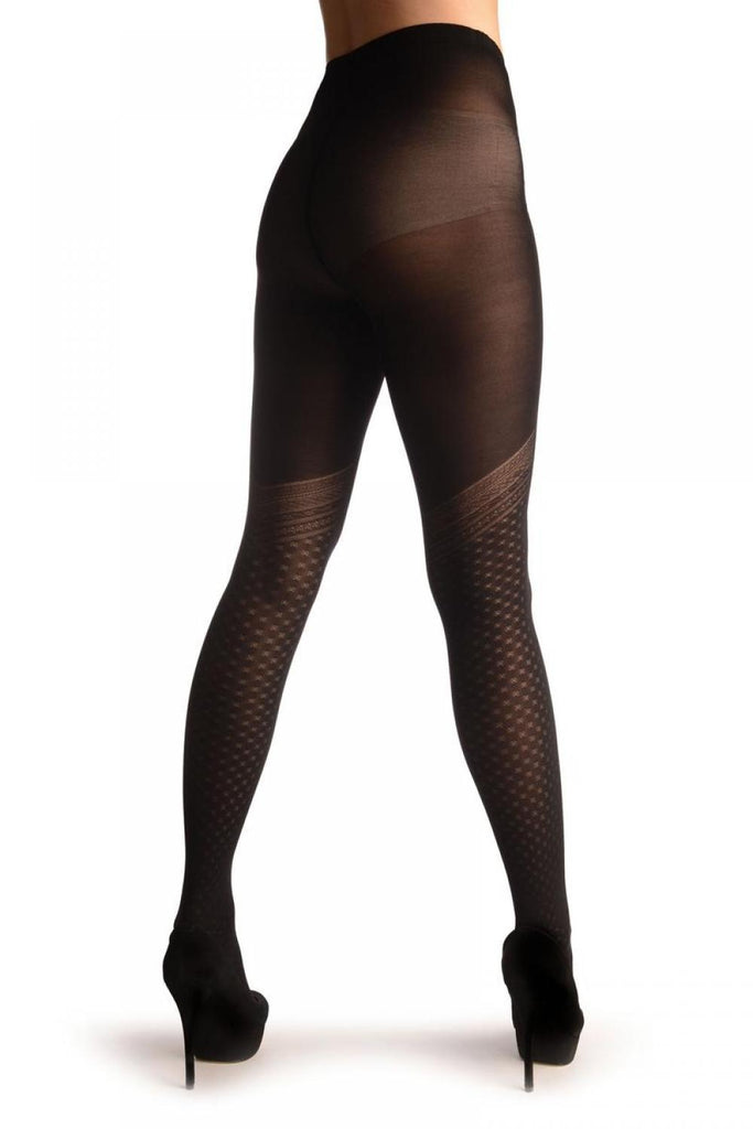 Liss Kiss Black With Woven Geometrical Faux Stockings - Tights