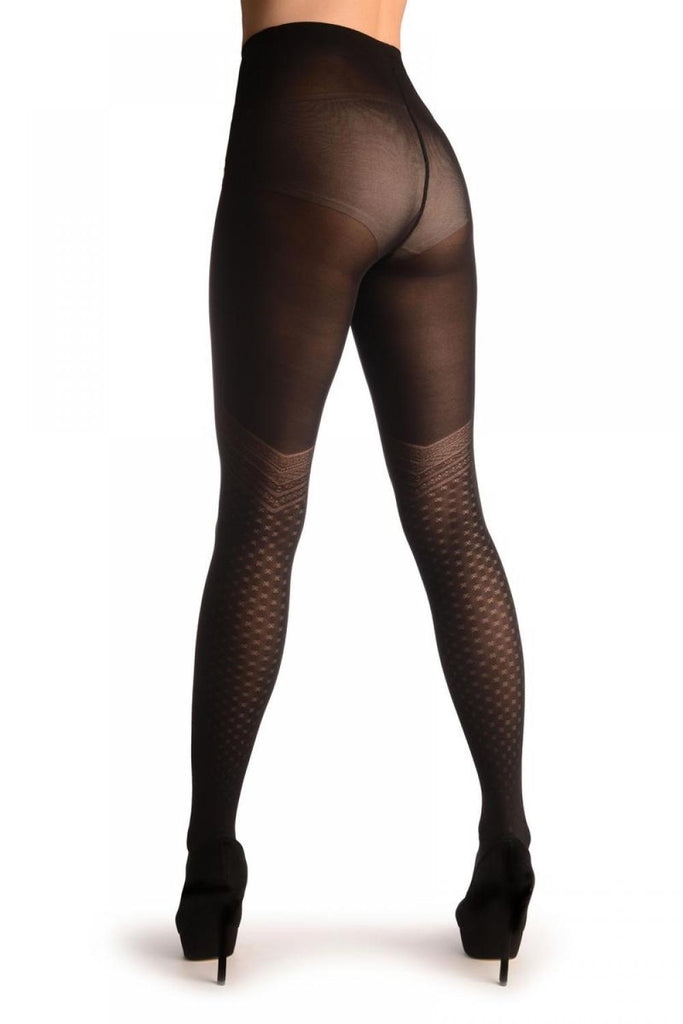 Liss Kiss Black With Woven Geometrical Faux Stockings - Tights