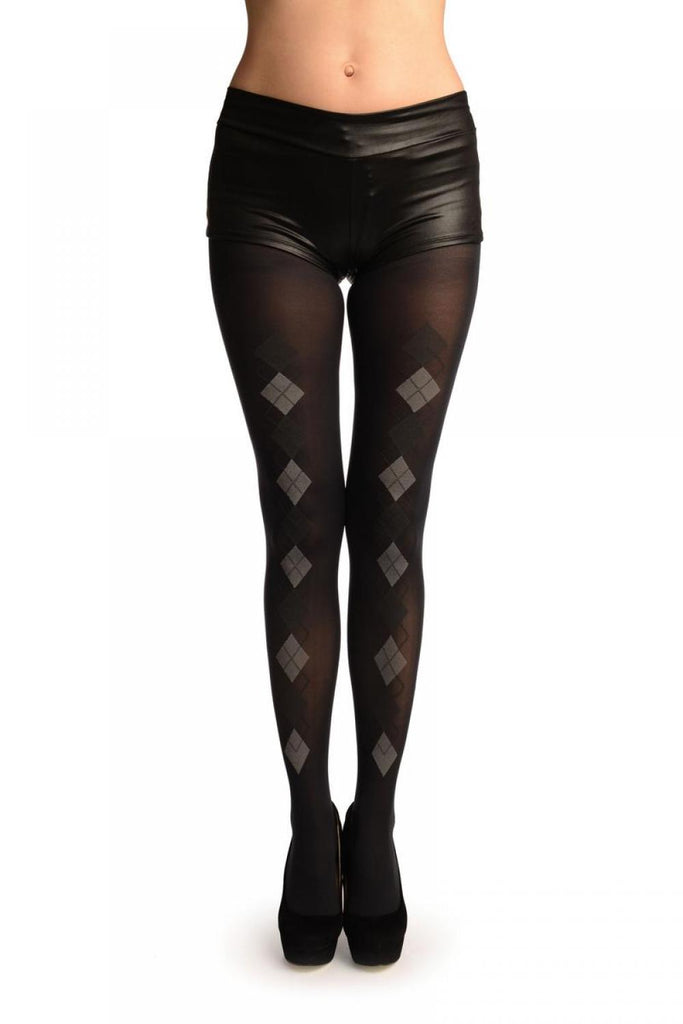 liss kiss Black With Woven Grey & Dark Grey Diamonds Tights - Tights
