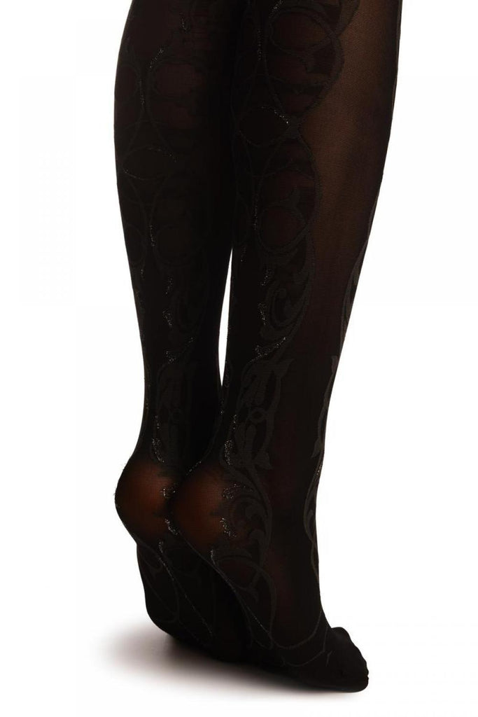 Liss Kiss Black With Woven Grey & Lurex Versailles Faux Stockigns - Tights