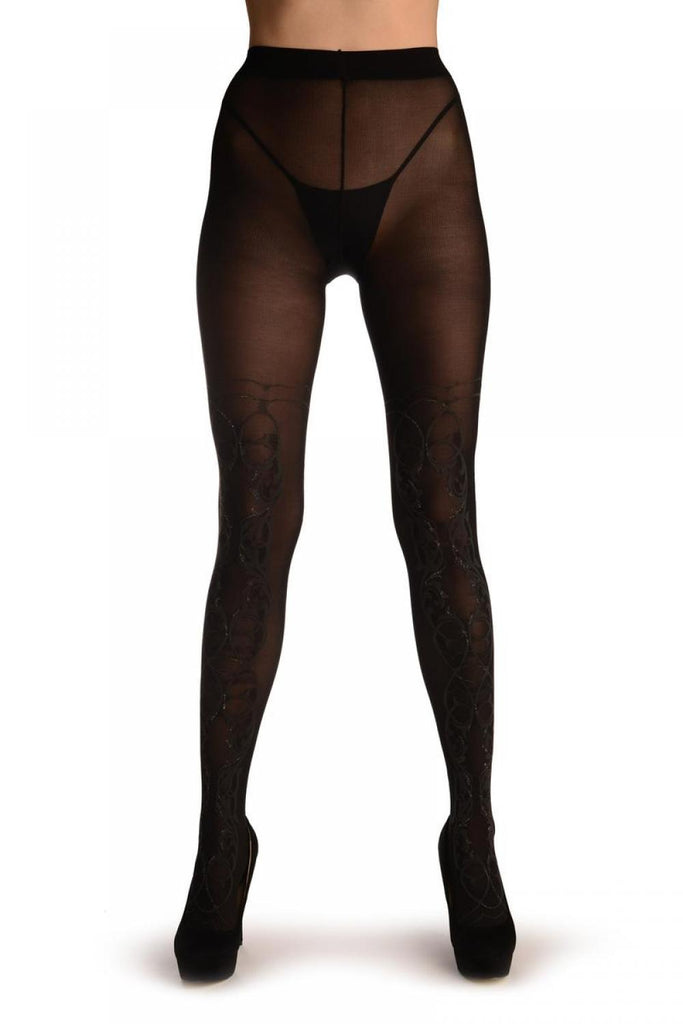 Liss Kiss Black With Woven Grey & Lurex Versailles Faux Stockigns - Tights