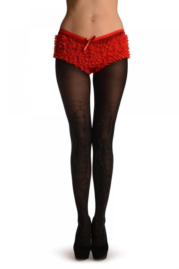 liss kiss Black With Woven Grey & Lurex Versailles Faux Stockigns - Tights