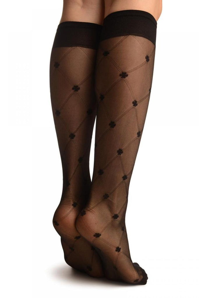 Liss Kiss Black With Woven Mesh & Clover Socks Knee High - Socks