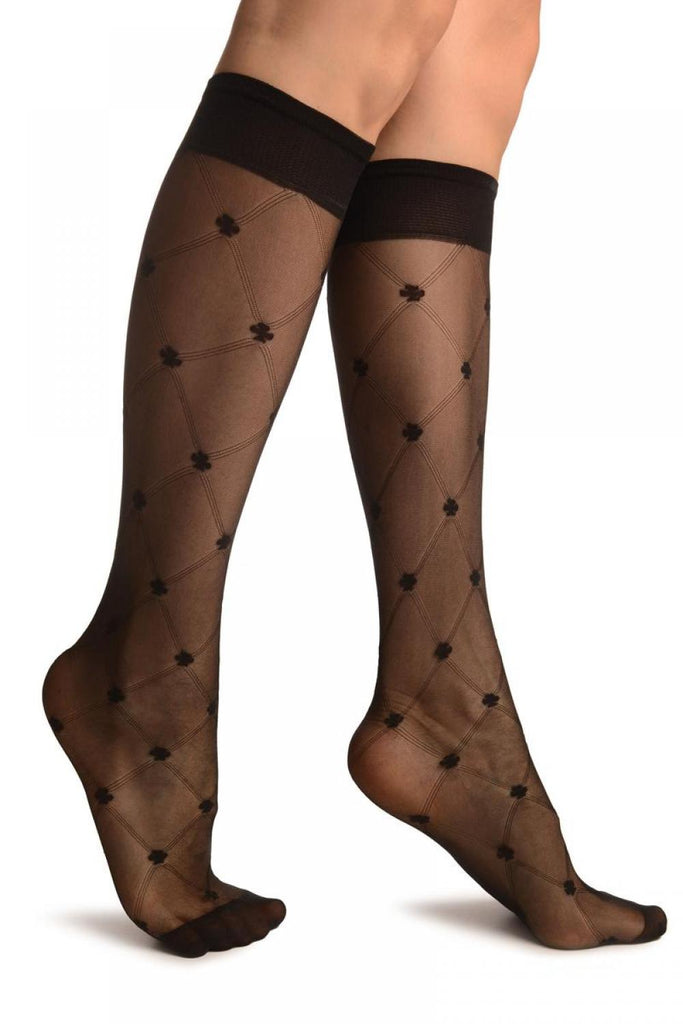 liss kiss Black With Woven Mesh & Clover Socks Knee High - Socks