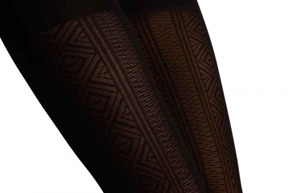 Liss Kiss Black With Woven Rhombi Stripes Tights - Tights