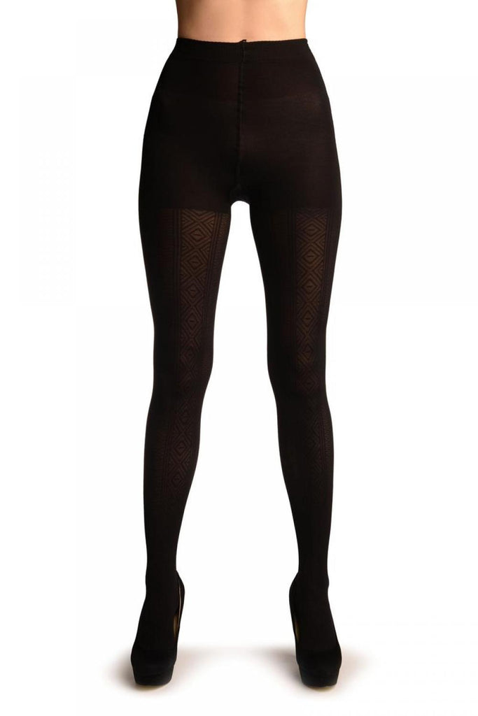 Liss Kiss Black With Woven Rhombi Stripes Tights - Tights