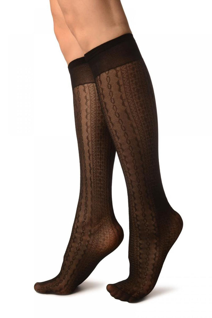 Liss Kiss Black With Woven Symbols Socks Knee High - Socks