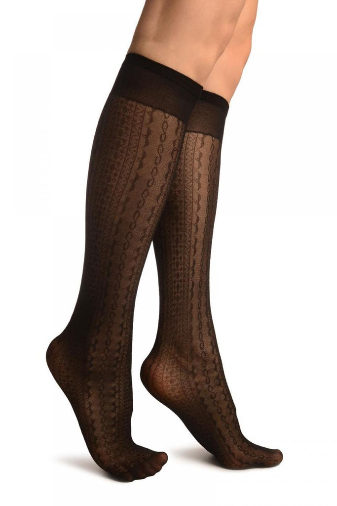 Liss Kiss Black With Woven Symbols Socks Knee High - Socks
