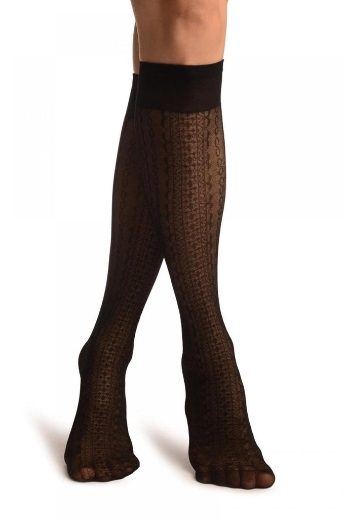 liss kiss Black With Woven Symbols Socks Knee High - Socks