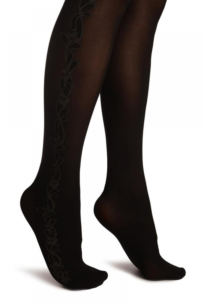 Liss Kiss Black With Woven Xmas Berries Side Seam - Tights