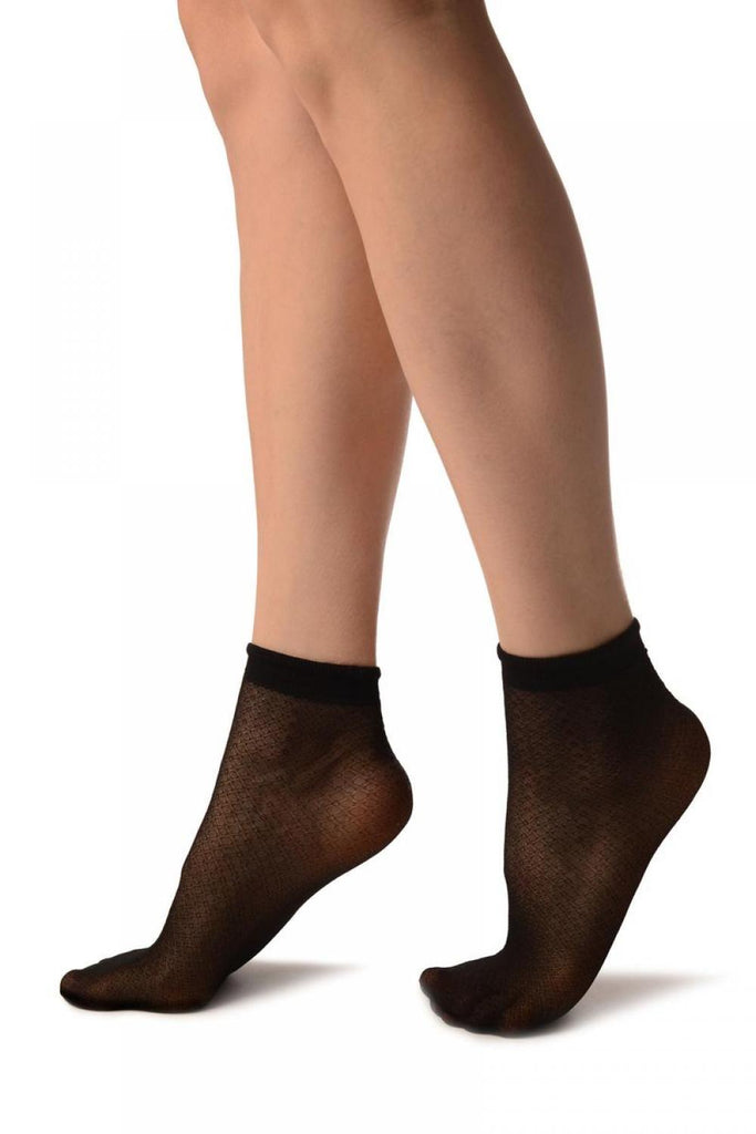 Liss Kiss Black Woven 3D Mesh Ankle High Socks - Socks