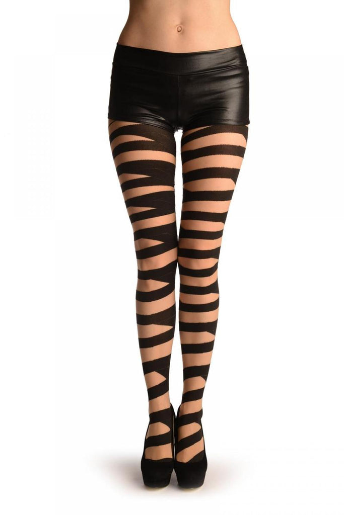 liss kiss Black Woven Crossed Wrapping Stripes On Nude - Tights