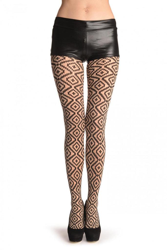 liss kiss Black Woven Mosaique Diamonds On Beige - Tights