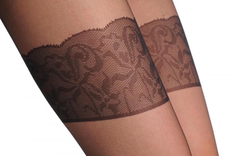 Liss Kiss Black Woven On Stockings With Floral Top And Back Seam 20 Den - Tights