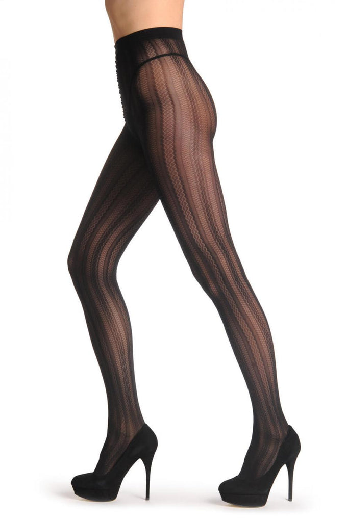 Liss Kiss Black Woven Patterned Stripes 20 Den - Tights