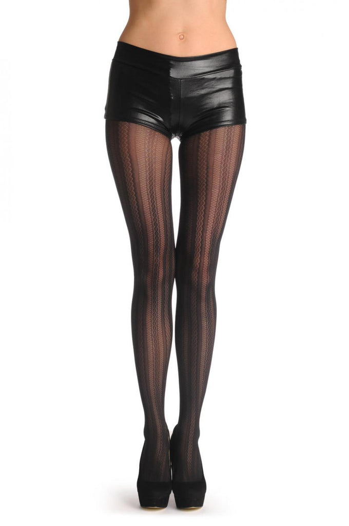Liss Kiss Black Woven Patterned Stripes 20 Den - Tights
