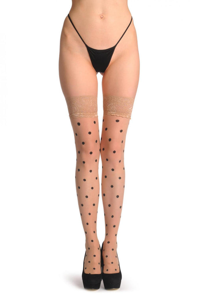Liss Kiss Black Woven Polka Dots On Beige - Stockings