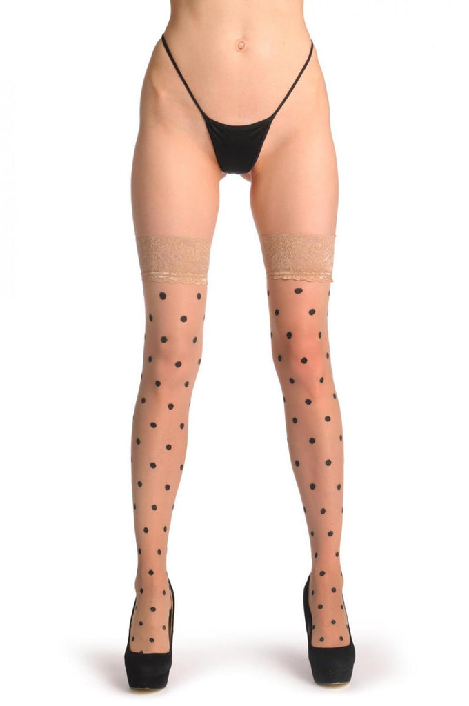 liss kiss Black Woven Polka Dots On Beige - Stockings
