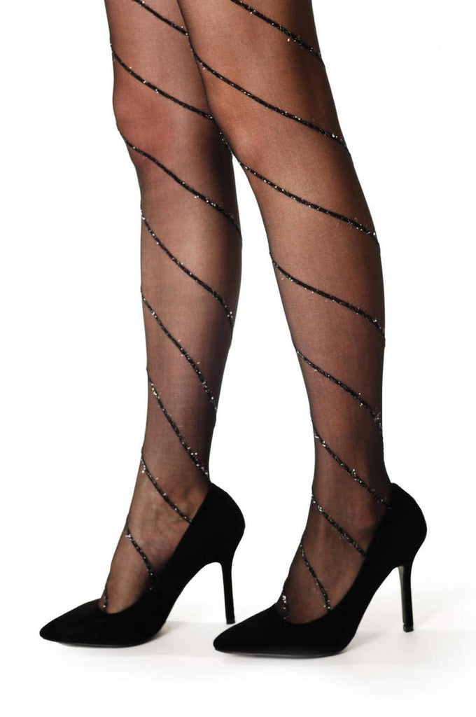 Liss Kiss Black Wrapping Seam With Silver Lurex - Tights