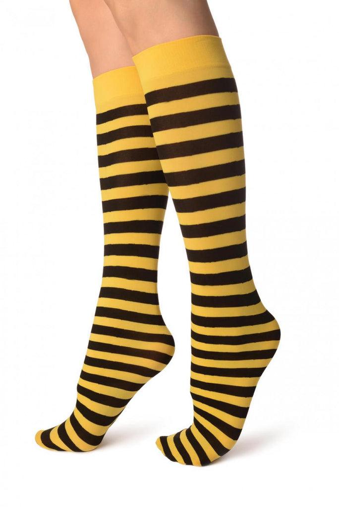 Liss Kiss Black & Yellow Stripes Socks Knee High - Socks