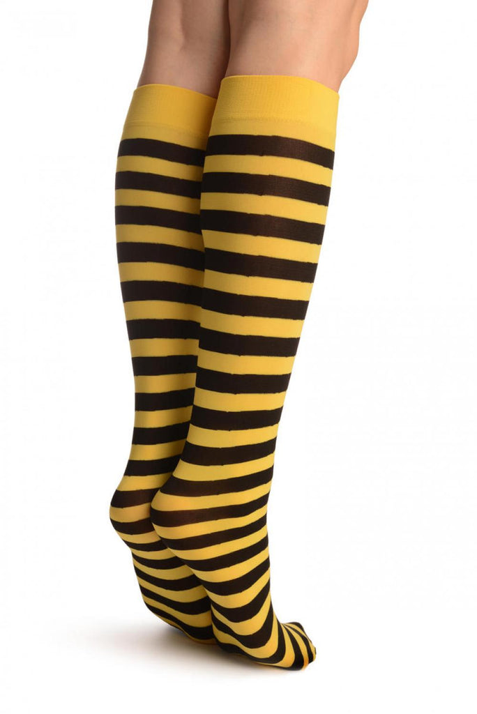 Liss Kiss Black & Yellow Stripes Socks Knee High - Socks