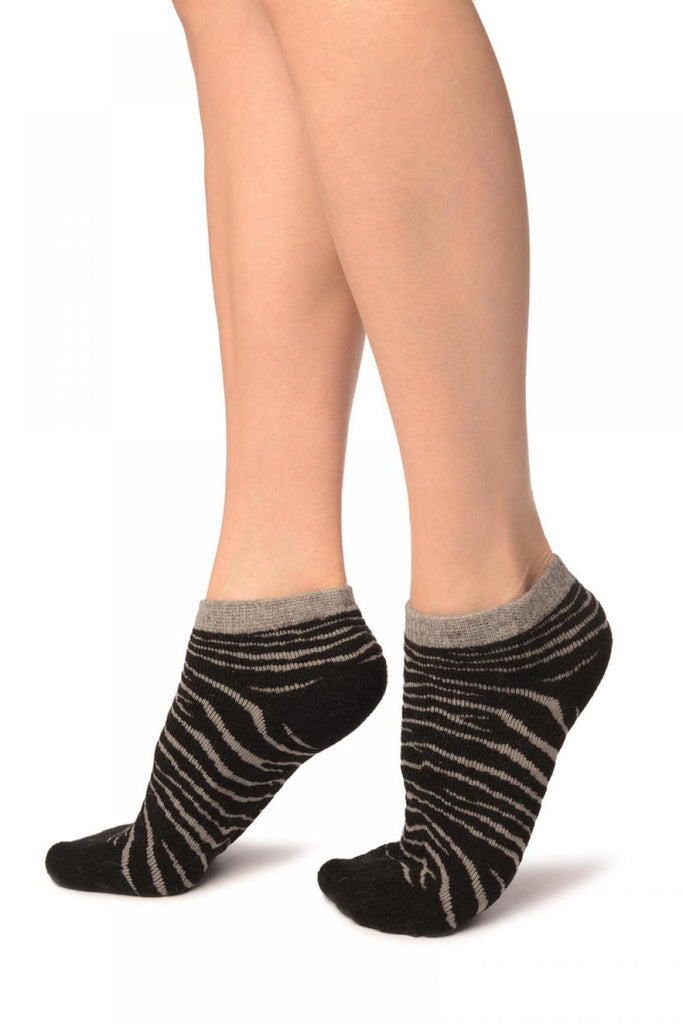 Liss Kiss Black Zebra Angora Footies Socks - Footsies Socks