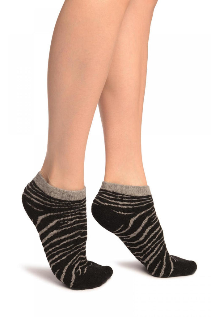 liss kiss Black Zebra Angora Footies Socks - Footsies Socks
