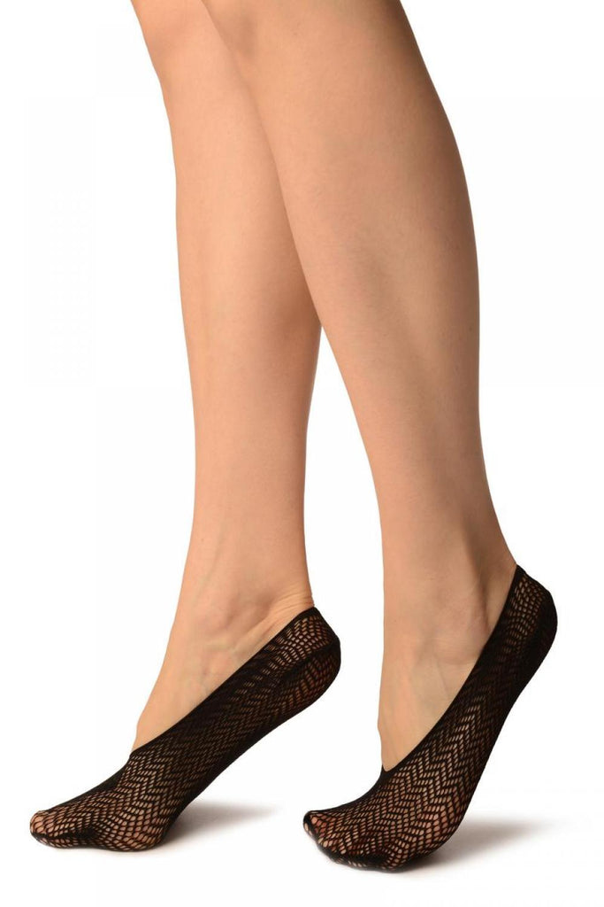 Liss Kiss Black ZigZag Mesh Lace Footies - Footsies Socks