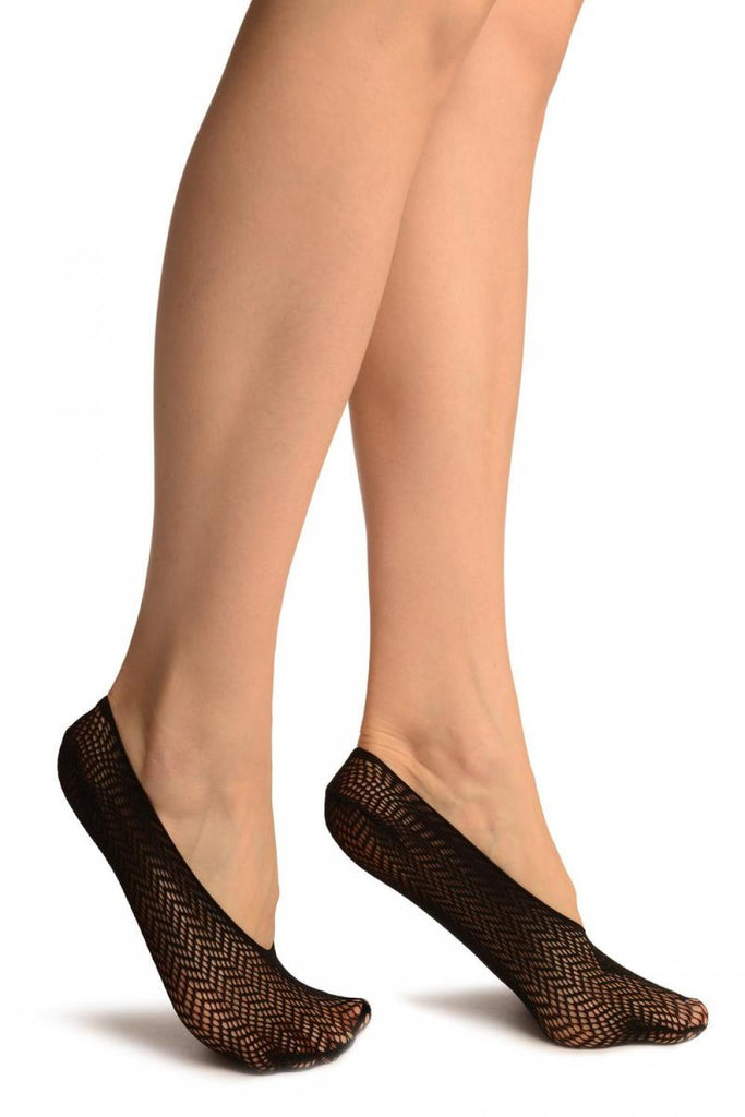 Liss Kiss Black ZigZag Mesh Lace Footies - Footsies Socks