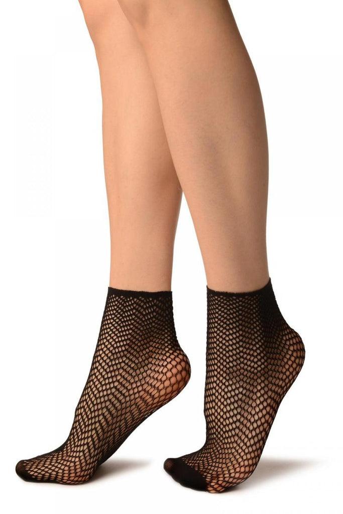 Liss Kiss Black ZigZag Mesh Lace Socks Ankle High - Socks