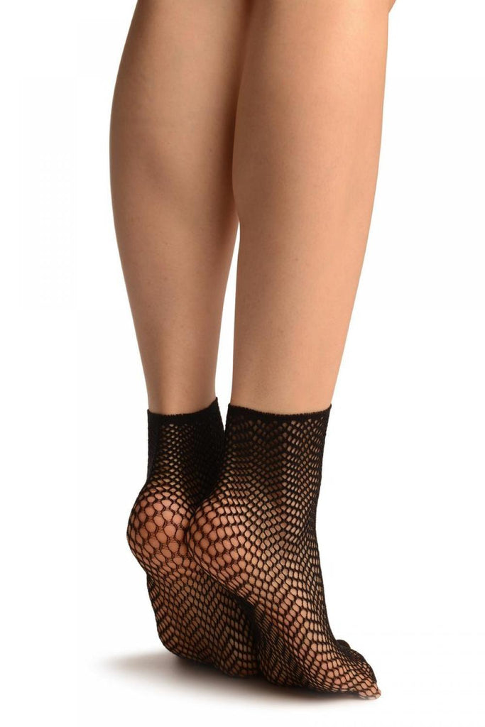 Liss Kiss Black ZigZag Mesh Lace Socks Ankle High - Socks