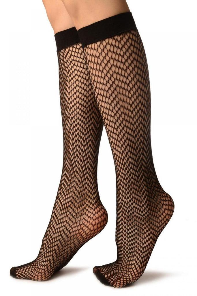 Liss Kiss Black ZigZag Mesh Lace Socks Knee High - Socks
