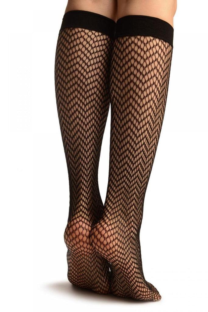 Liss Kiss Black ZigZag Mesh Lace Socks Knee High - Socks