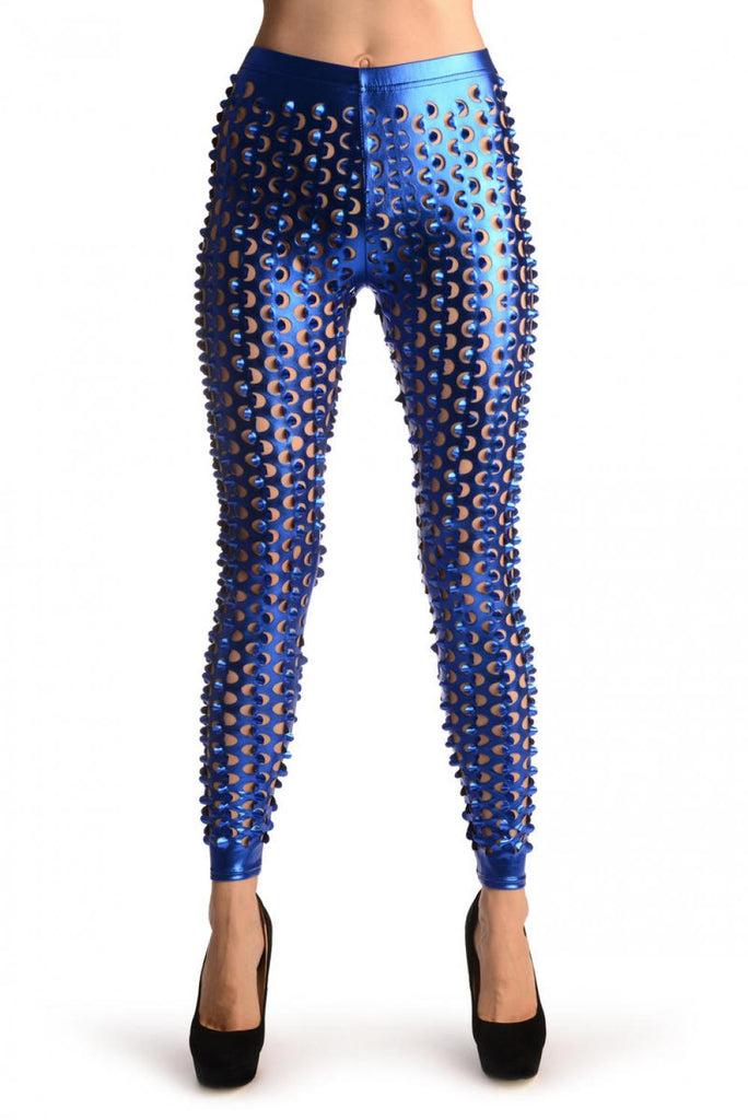 liss kiss Blue 3D Cut Through Faux Leather Spikes - Leggings