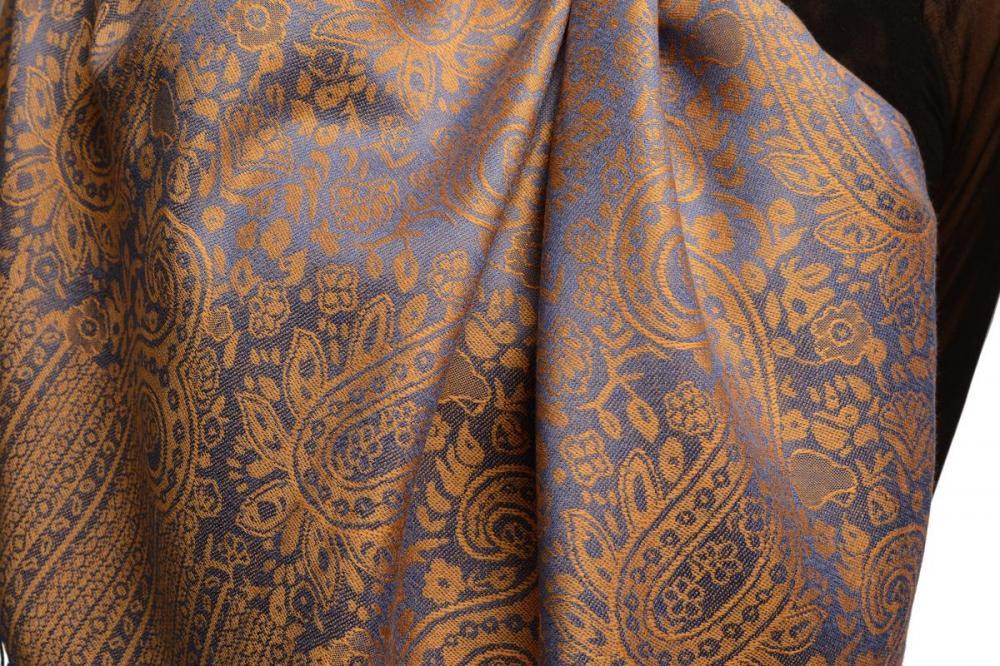 Liss Kiss Blue & Beige Paisleys Pashmina Feel With Tassels - Scarf