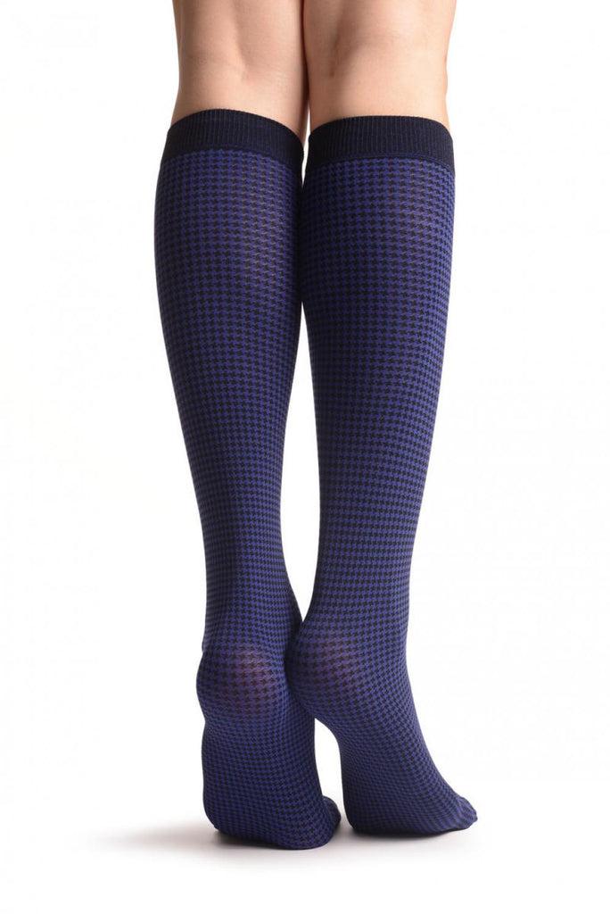 Liss Kiss Blue & Black Dogtooth Socks Knee High - Socks