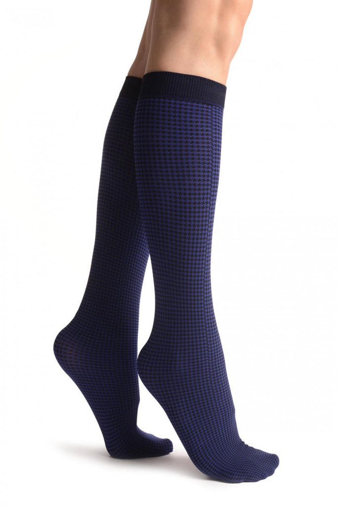 Liss Kiss Blue & Black Dogtooth Socks Knee High - Socks