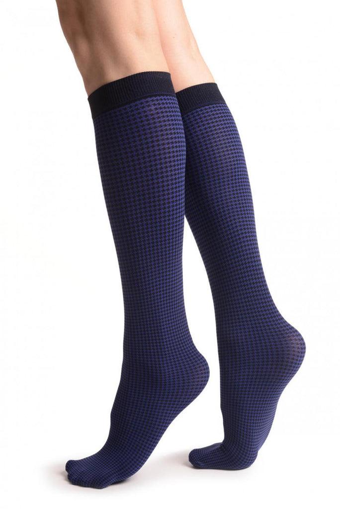 liss kiss Blue & Black Dogtooth Socks Knee High - Socks liss kiss Blue & Black Dogtooth Socks Knee High - Socks