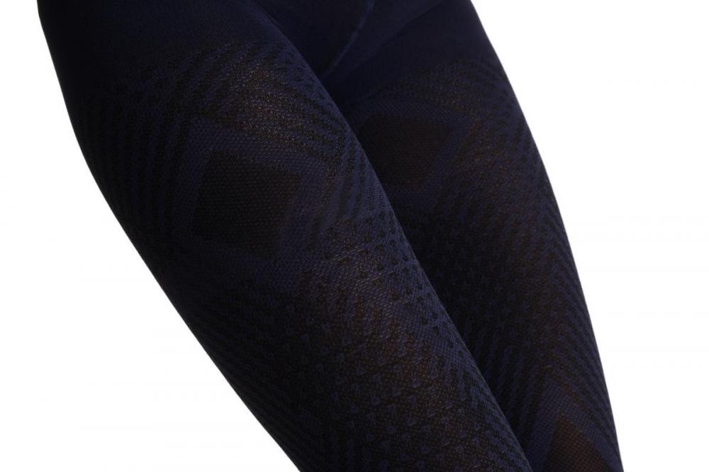 Liss Kiss Blue & Black Geometrical Woven Tiles - Tights