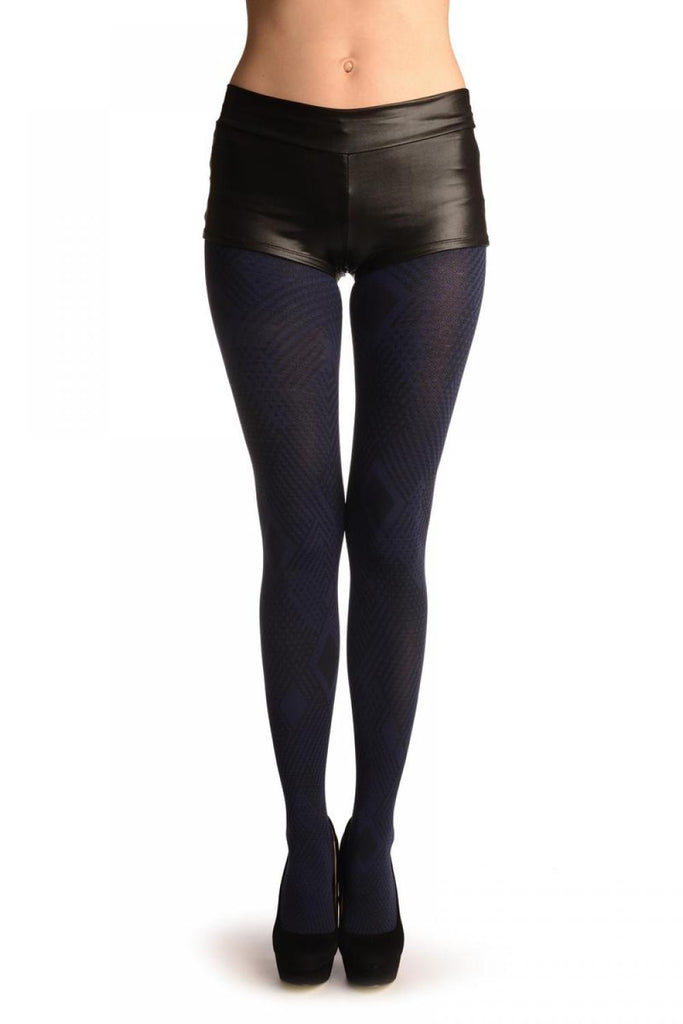 liss kiss Blue & Black Geometrical Woven Tiles - Tights