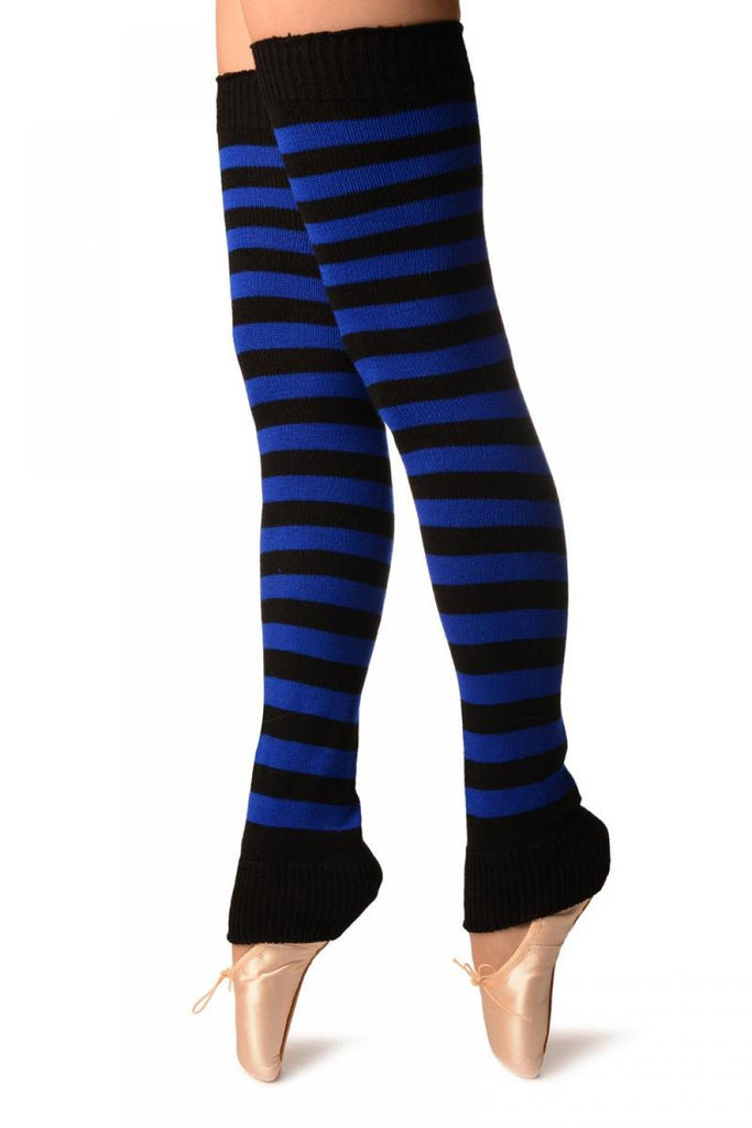 Liss Kiss Blue & Black Stripes Dance/Ballet Leg Warmers - Leg Warmers