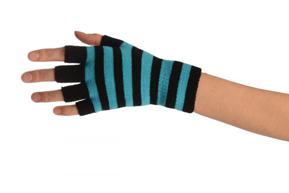 Liss Kiss Blue & Black Stripes Short Fingerless Gloves - Gloves