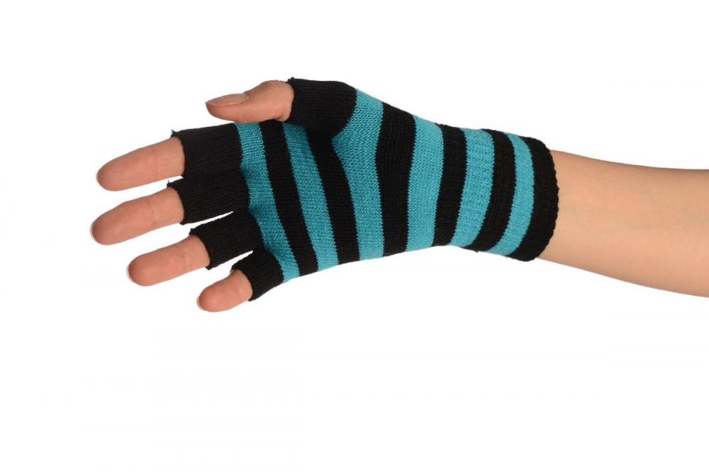 Liss Kiss Blue & Black Stripes Short Fingerless Gloves - Gloves