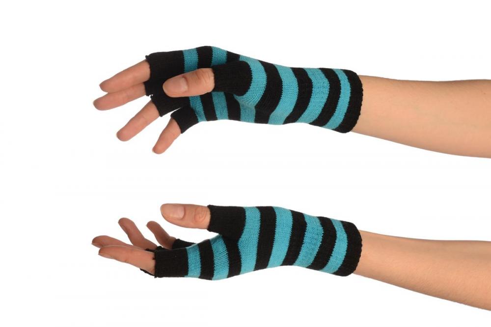 liss kiss Blue & Black Stripes Short Fingerless Gloves - Gloves