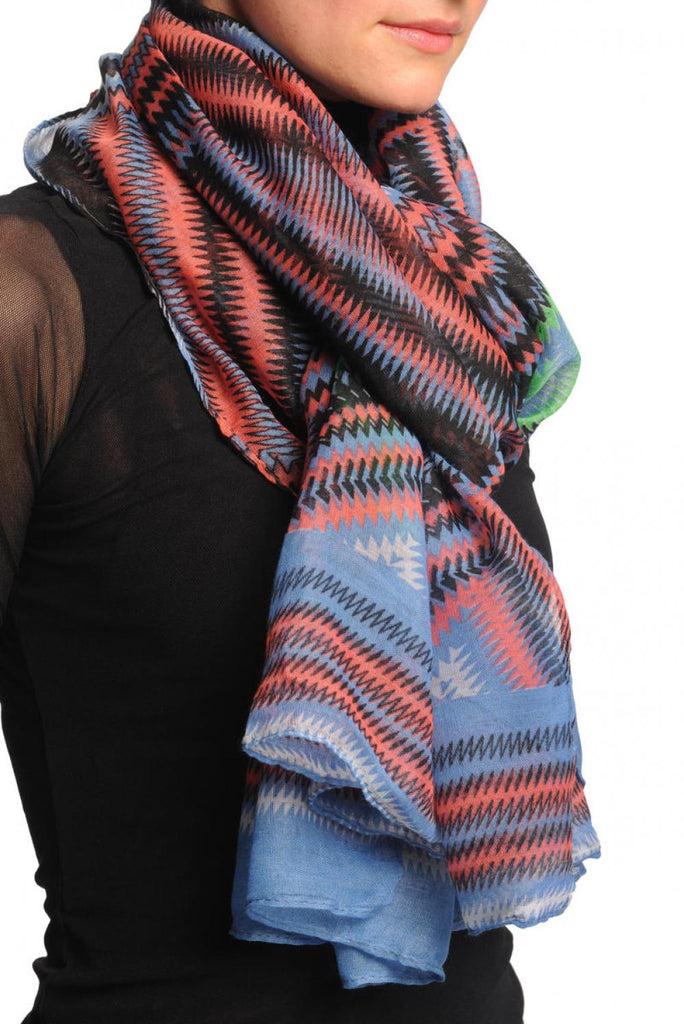 Liss Kiss Blue & Black Zigzagged Rombs Unisex Scarf & Beach Sarong - Scarf