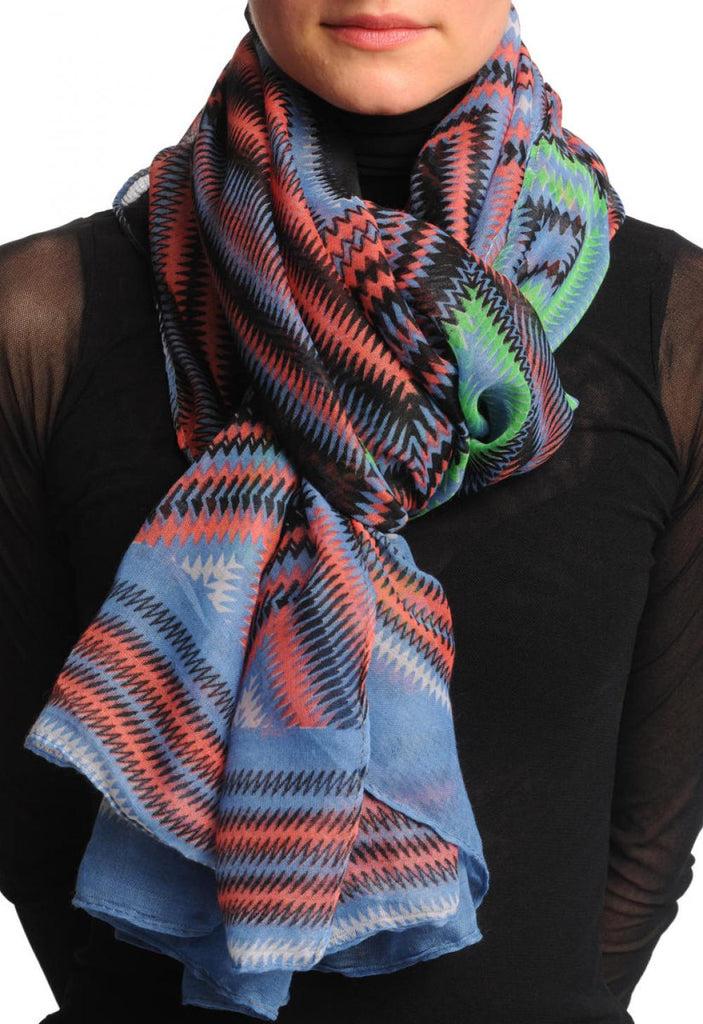 Liss Kiss Blue & Black Zigzagged Rombs Unisex Scarf & Beach Sarong - Scarf