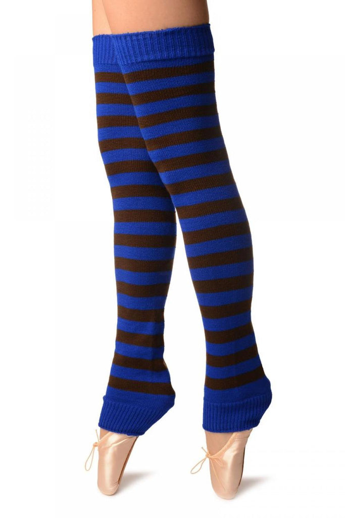 Liss Kiss Blue & Brown Stripes Dance/Ballet Leg Warmers - Leg Warmers