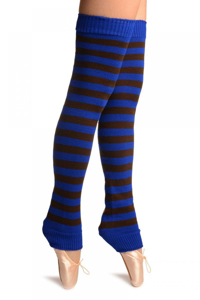 Liss Kiss Blue & Brown Stripes Dance/Ballet Leg Warmers - Leg Warmers