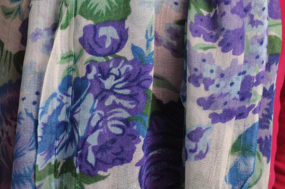 Liss Kiss Blue & Dark Blue Summer Garden Flowers On White - Scarf
