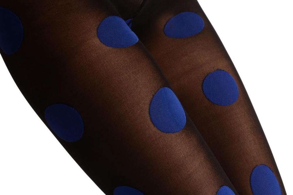 Liss Kiss Blue Extra Large Polka Dot On Black - Tights